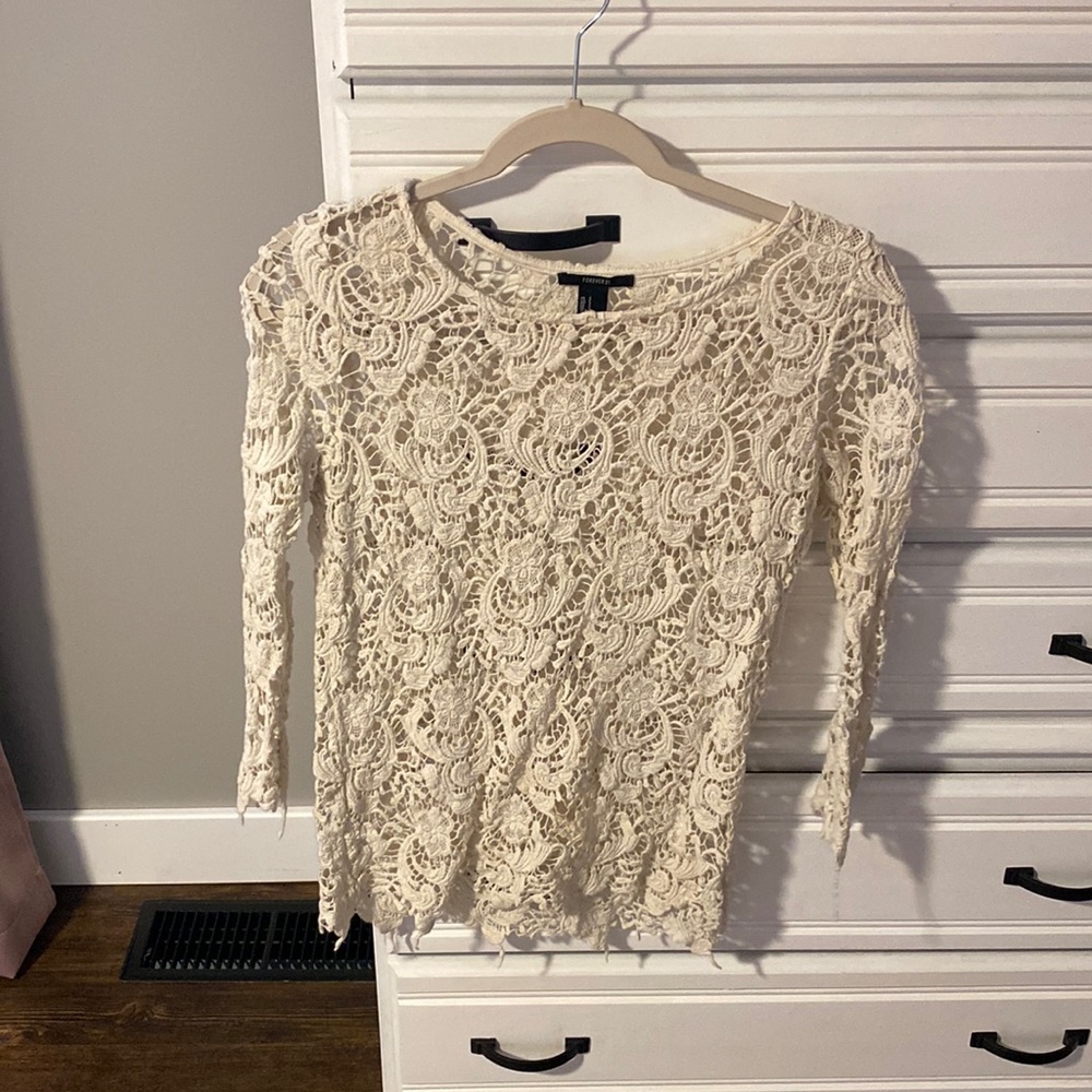 Sheer crochet long sleeve blouse